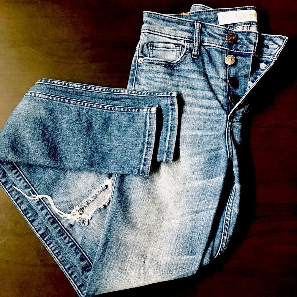 Abercrombie & Fitch Button Fly Distressed Denim Skinny Jeans 0 25w